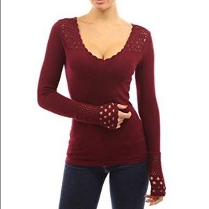 PattyBoutik crochet eyelet V-neck knit top